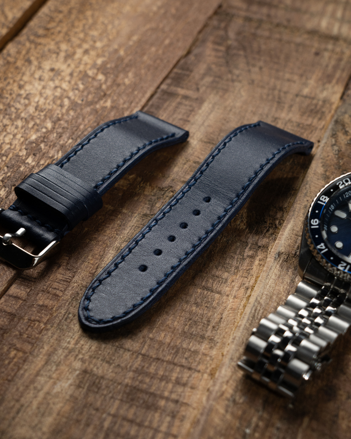 Çift Derili Saat Kayışı - Lacivert | 24 mm genişlik