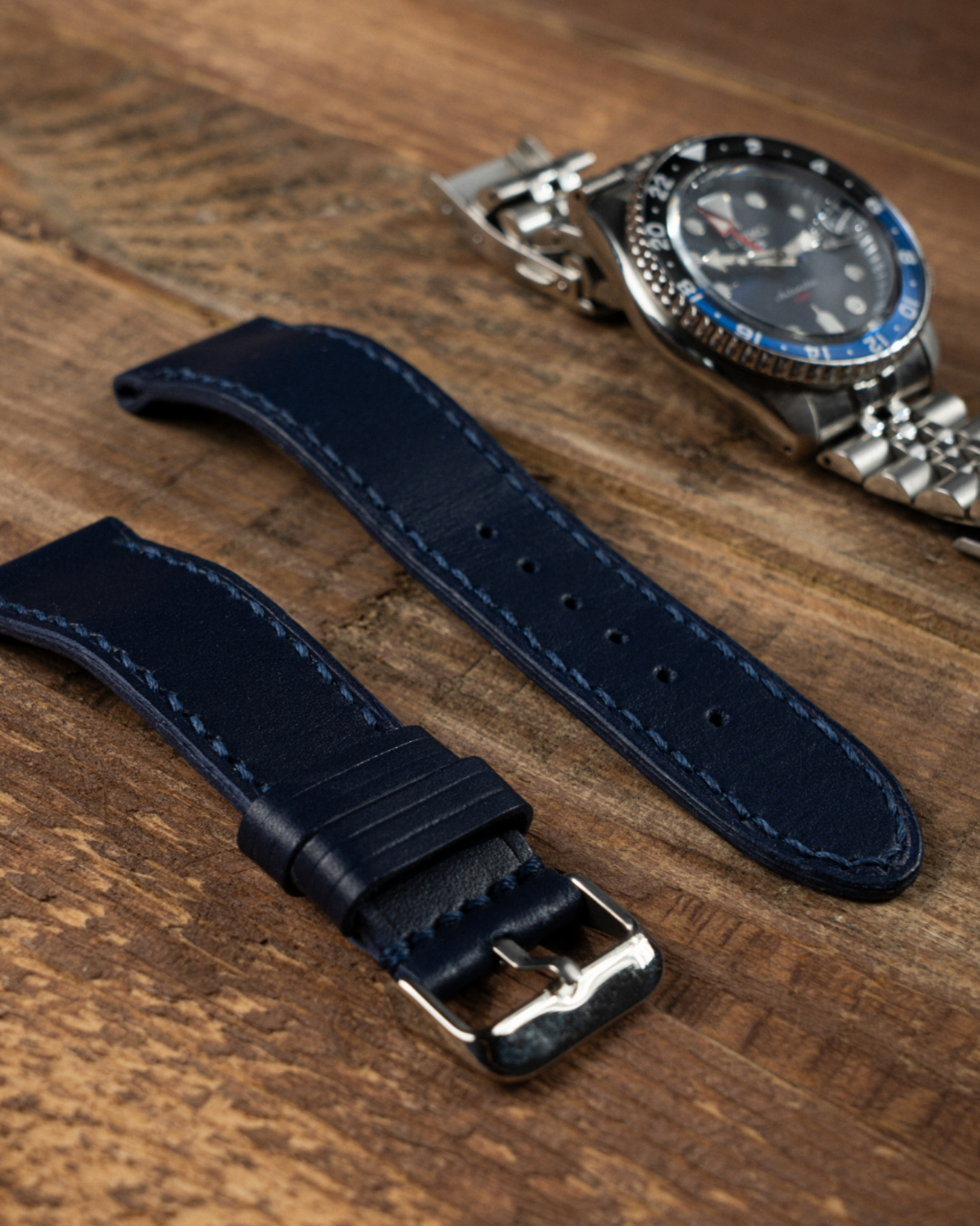 Çift Derili Saat Kayışı - Lacivert | 24 mm genişlik