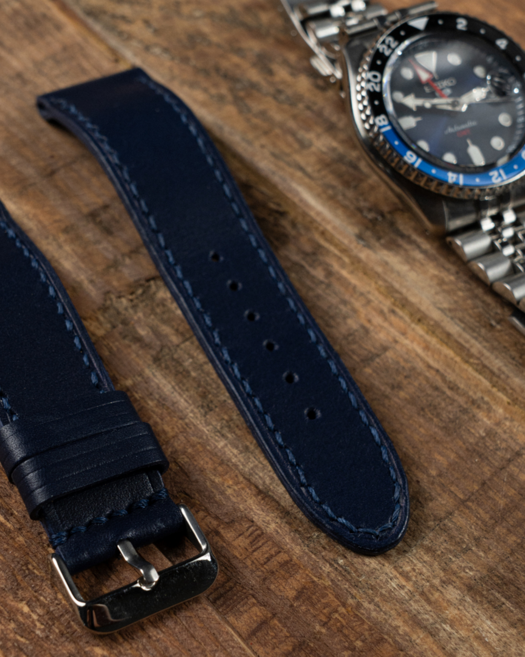 Çift Derili Saat Kayışı - Lacivert | 24 mm genişlik