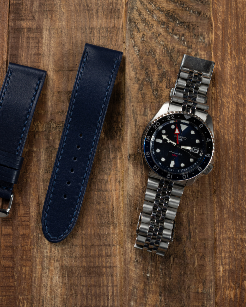Çift Derili Saat Kayışı - Lacivert | 24 mm genişlik